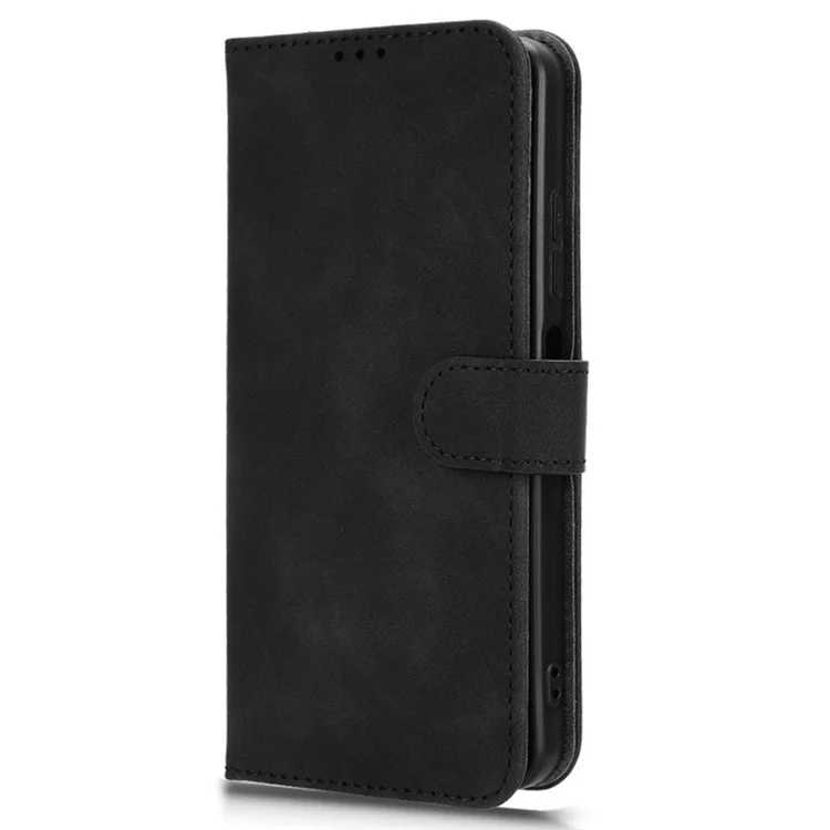 For ZTE Axon 60 Case Skin-Feel Leather Wallet Folio Flip Anti-Drop Phone Cover - Black