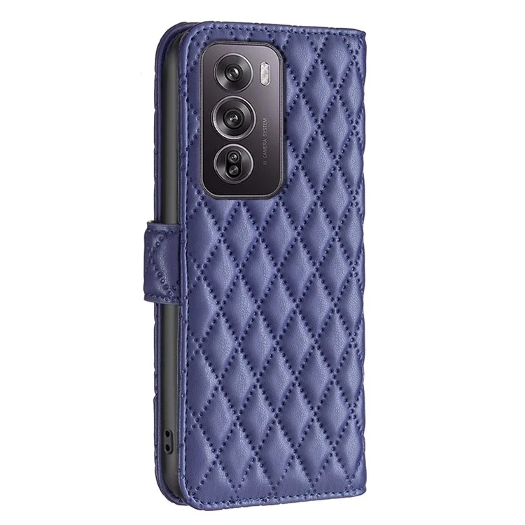BINFEN COLOR BF Style-14 Für Oppo Reno12 Pro 5G (Global) Case Rhombus Imprint Leder Brieftasche Handyhülle - Blau
