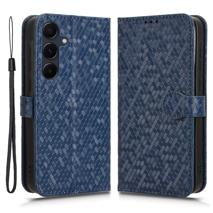Para Samsung Galaxy F55 5G / M55 5G / C55 5G Capa Padrão de Pontos Capa de Carteira de Couro Sintético de Dobra - Azul Escuro