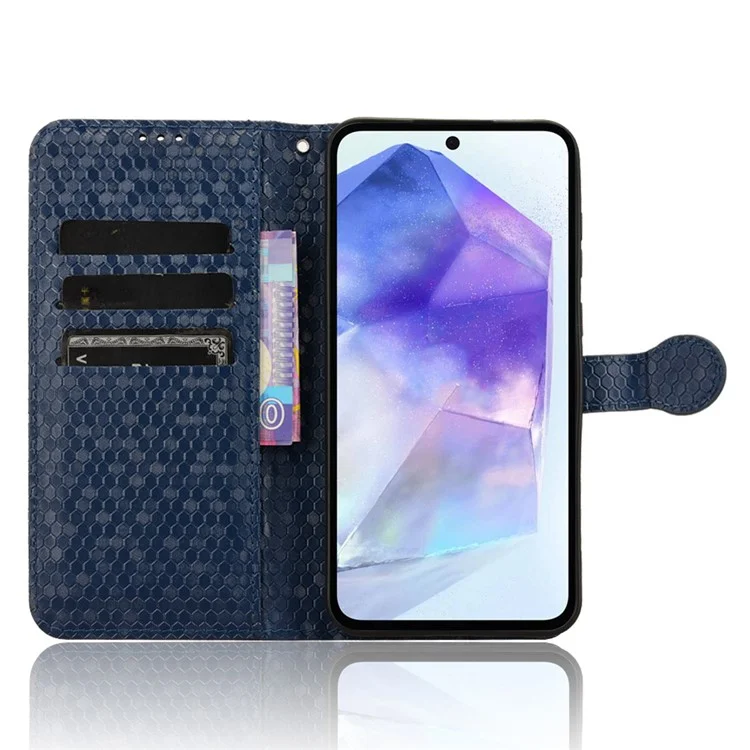 Para Samsung Galaxy F55 5G / M55 5G / C55 5G Capa Padrão de Pontos Capa de Carteira de Couro Sintético de Dobra - Azul Escuro