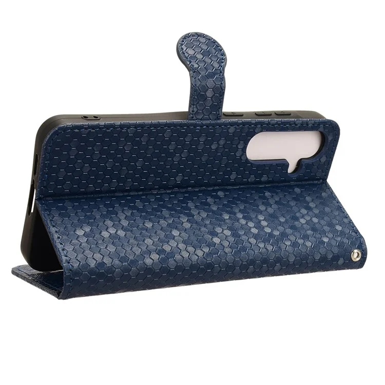 Para Samsung Galaxy F55 5G / M55 5G / C55 5G Capa Padrão de Pontos Capa de Carteira de Couro Sintético de Dobra - Azul Escuro