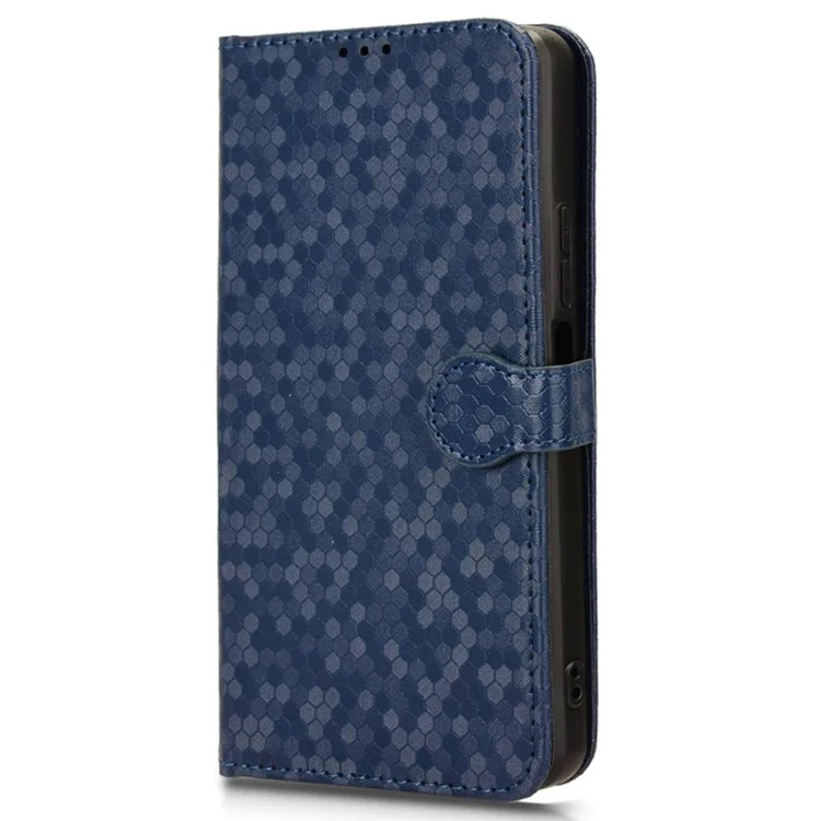 Para Samsung Galaxy F55 5G / M55 5G / C55 5G Capa Padrão de Pontos Capa de Carteira de Couro Sintético de Dobra - Azul Escuro