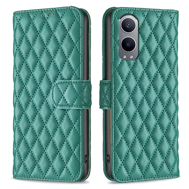 BINFEN COLOR BF Style-14 per OnePlus Nord CE4 Lite 5G / Oppo K12x 5G (Cina) Custodia in pelle Rhombus Cover per telefono - Verde