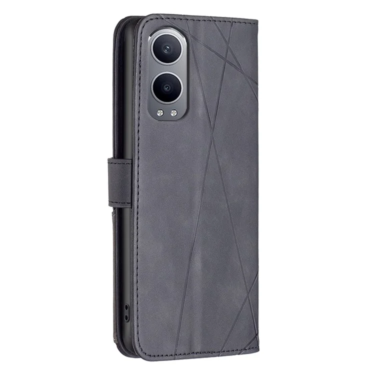 BINFEN COLOR For OnePlus Nord CE4 Lite 5G / Oppo K12x 5G (China) Phone Cases Wallet Stand Geometry Imprinted Leather Cover - Black