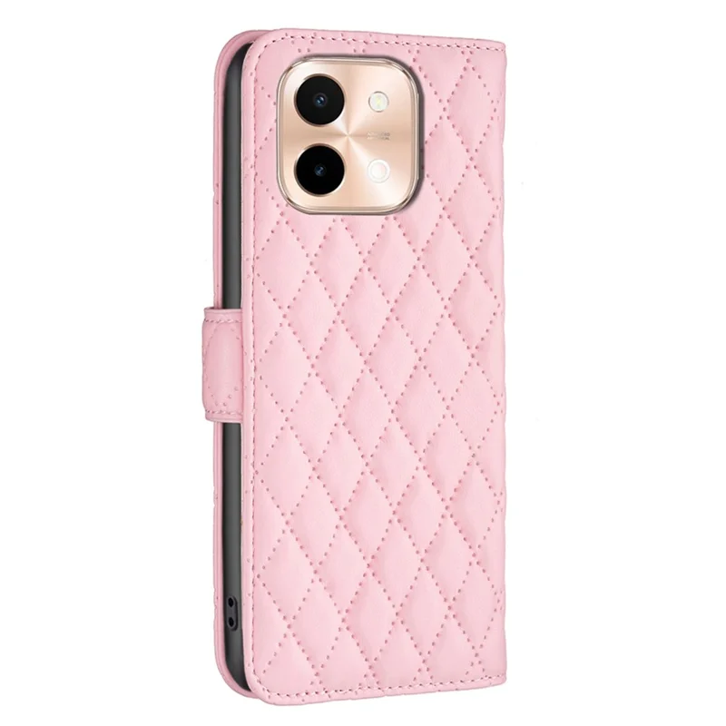 BINFEN COLOR BF Style-14 For vivo Y28 4G Case Wallet Leather Phone Cover Rhombus Imprint - Pink