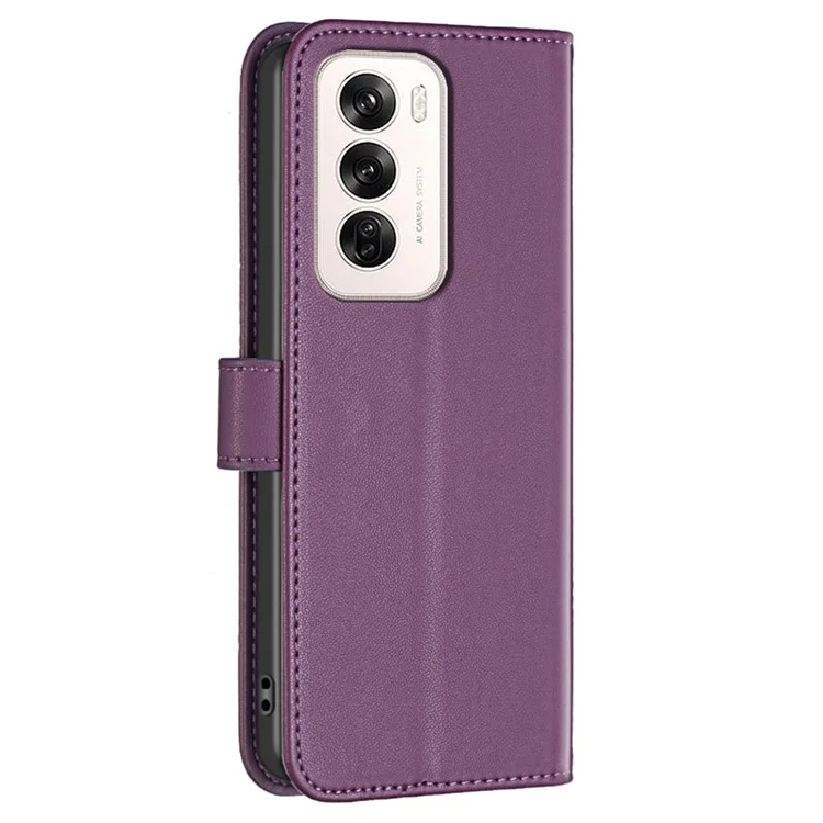 BINFEN COLOR BF17 For Oppo Reno12 5G (Global) Case Wallet Phone Leather Cover - Dark Purple