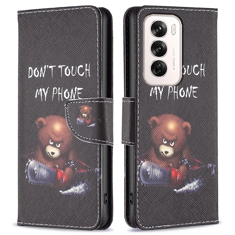 Pour Oppo Reno12 5G (Global) Case Pattern Print PU Leather Phone Cover - Bear