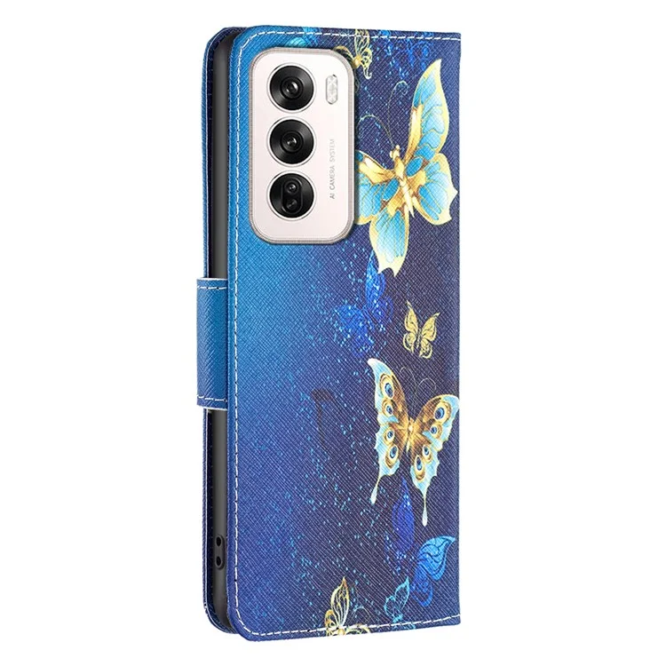 Для Oppo Reno12 5G (Global) Чехол с принтом Pattern Print PU Leather Phone Cover - Золотые бабочки