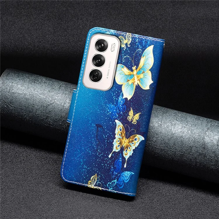 Для Oppo Reno12 5G (Global) Чехол с принтом Pattern Print PU Leather Phone Cover - Золотые бабочки