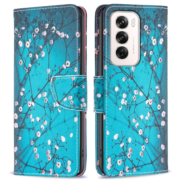 For Oppo Reno12 5G (Global) Case Pattern Print PU Leather Phone Cover - Plum Blossom