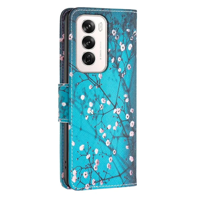 For Oppo Reno12 5G (Global) Case Pattern Print PU Leather Phone Cover - Plum Blossom