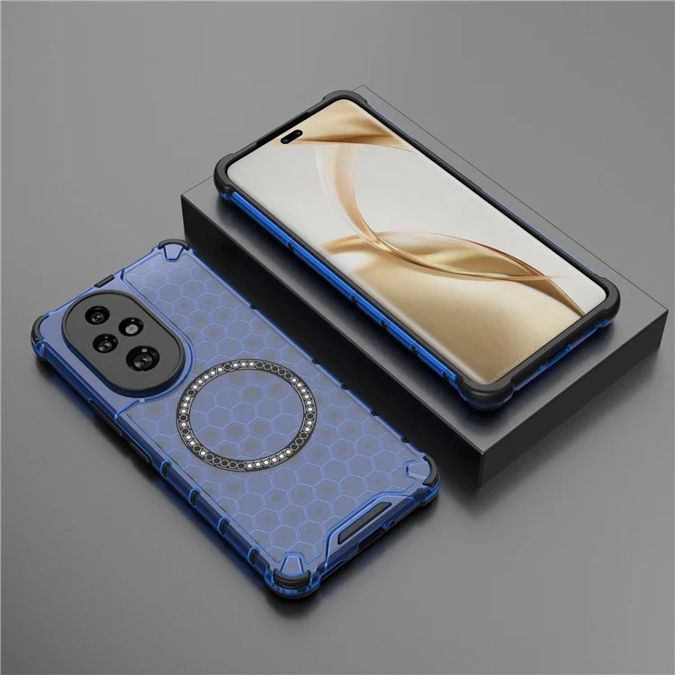 For Honor 200 Pro 5G Case Honeycomb TPU+PC Cell Phone Cover Compatible with MagSafe - Blue