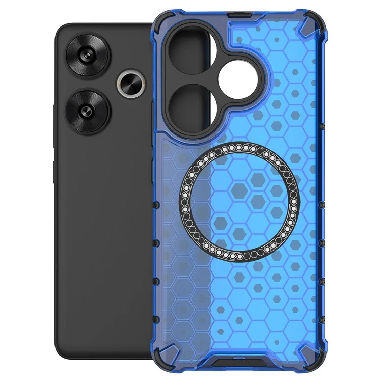 Pour Xiaomi Poco F6 5G / Redmi Turbo 3 5G Étui magnétique Honeycomb TPU+PC Housse de téléphone - Bleu