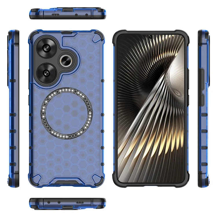 Pour Xiaomi Poco F6 5G / Redmi Turbo 3 5G Étui magnétique Honeycomb TPU+PC Housse de téléphone - Bleu