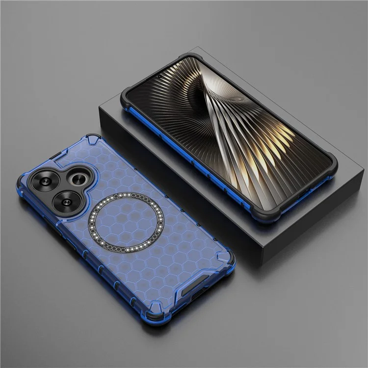 Pour Xiaomi Poco F6 5G / Redmi Turbo 3 5G Étui magnétique Honeycomb TPU+PC Housse de téléphone - Bleu