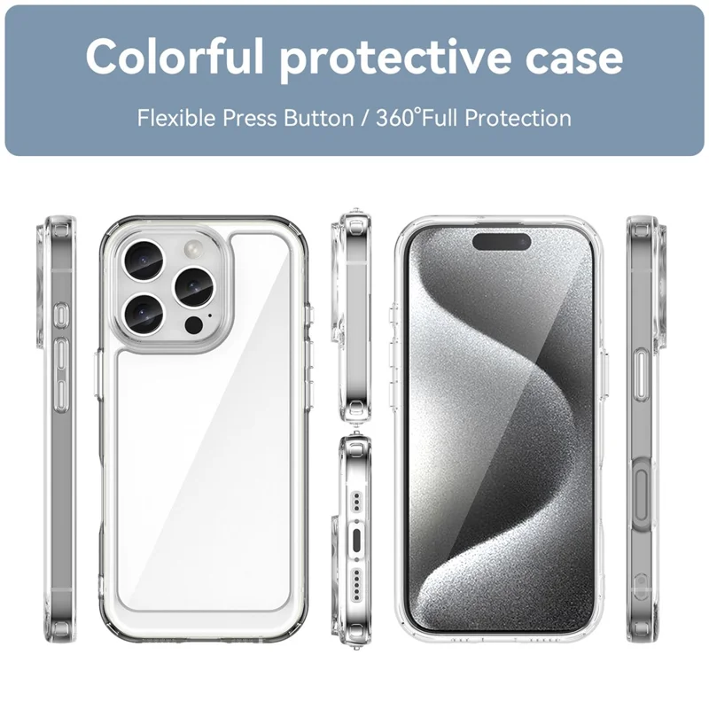Per iPhone 16 Pro Clear Case TPU + Custodia posteriore in acrilico (Foro obiettivo posteriore grande)