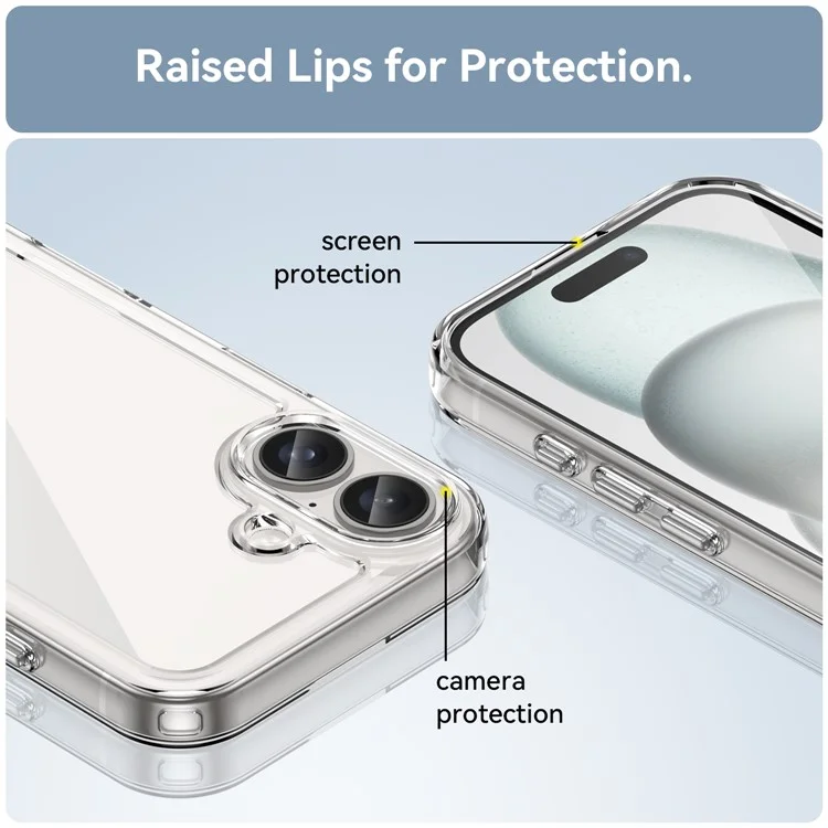 Für iPhone 16 Klare Hülle TPU + Acryl Schlanke Handyhülle (Großes Kameraloch hinten)