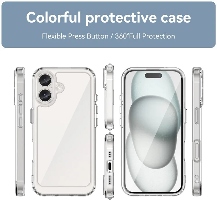 Für iPhone 16 Klare Hülle TPU + Acryl Schlanke Handyhülle (Großes Kameraloch hinten)