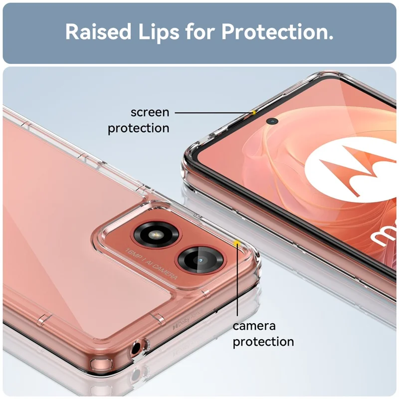 Per Motorola Moto G24 4G Case Crystal Clear Phone Cover con pulsanti placcati in metallo (grande foro per lente posteriore)