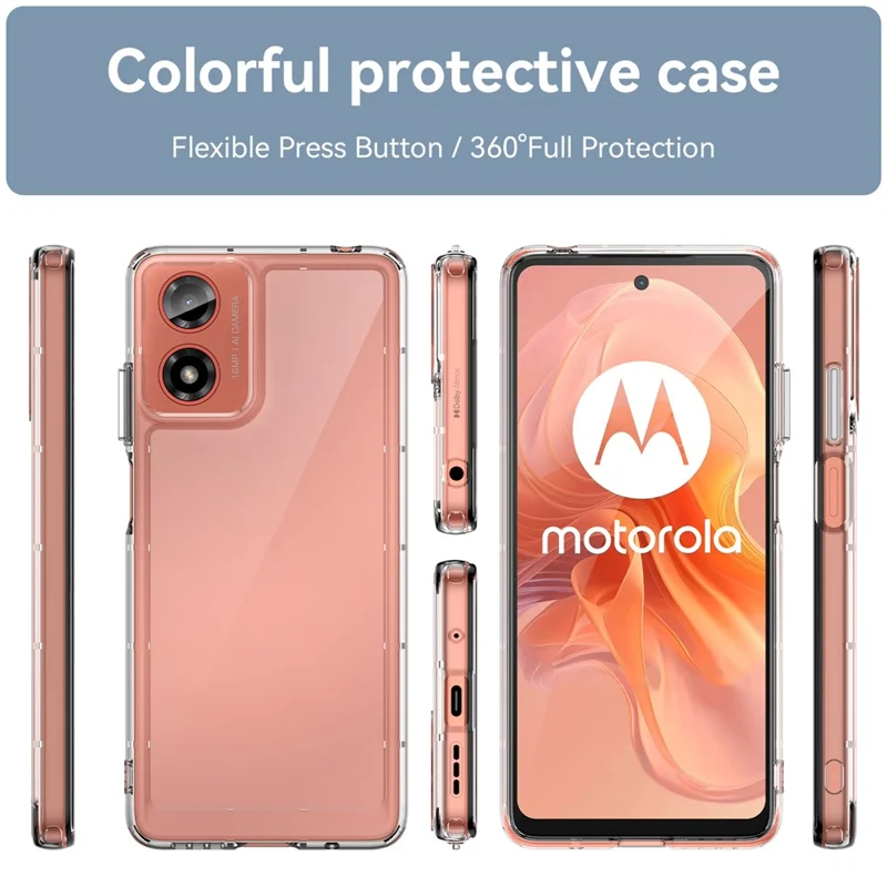 Per Motorola Moto G24 4G Case Crystal Clear Phone Cover con pulsanti placcati in metallo (grande foro per lente posteriore)