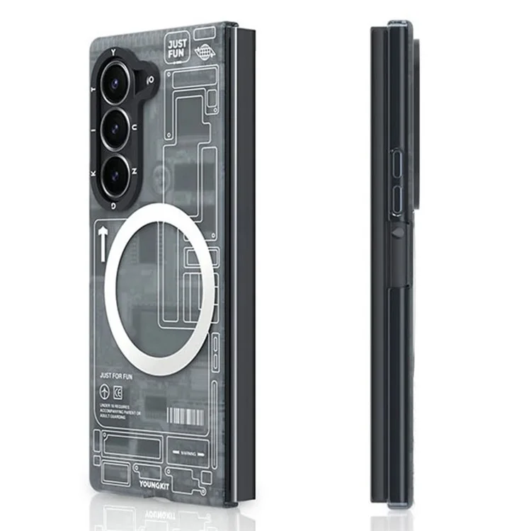 YOUNGKIT Technologieserie für Samsung Galaxy Z Fold6 5G-Hülle, harte PC-Handyhülle, stärkster Magnet, stoßfest - Technologie Schwarz