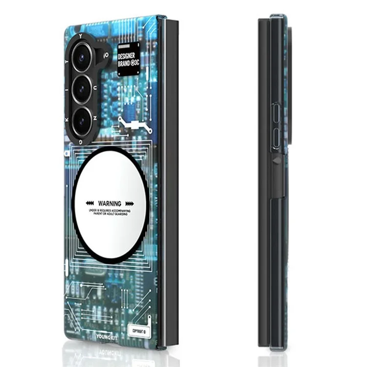 YOUNGKIT Technology Series for Samsung Galaxy Z Fold6 5G Case Hard PC Phone Cover Strongest Magnet, Shockproof - Ghost Grey