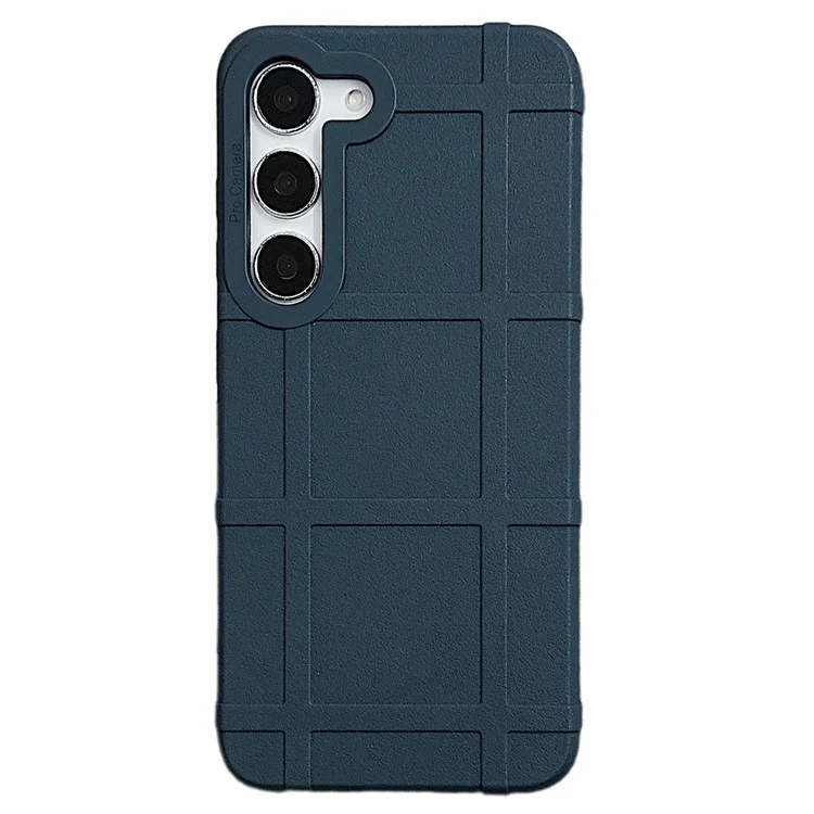 For Samsung Galaxy S23+ TPU Phone Cover Square Grid Leather Texture Drop Protection Phone Case - Blue