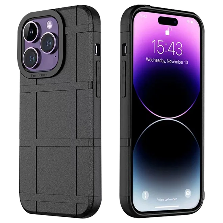 For iPhone 14 Pro Drop Protection TPU Phone Cover Square Grid Leather Texture Phone Case - Black
