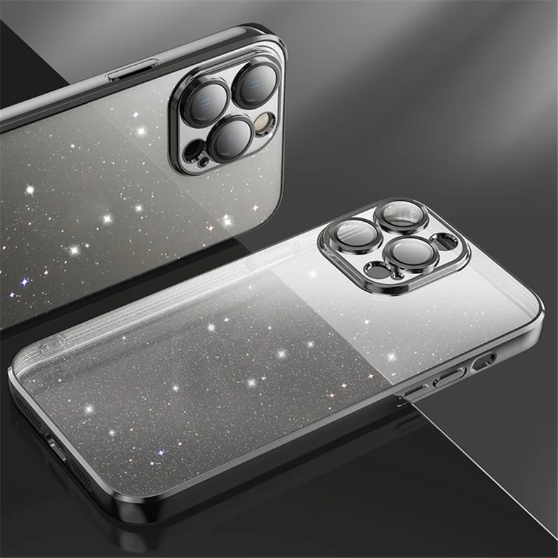 X-LEVEL For iPhone 13 Pro Max Back Case Glitter Powder Transparent TPU Phone Cover - Black