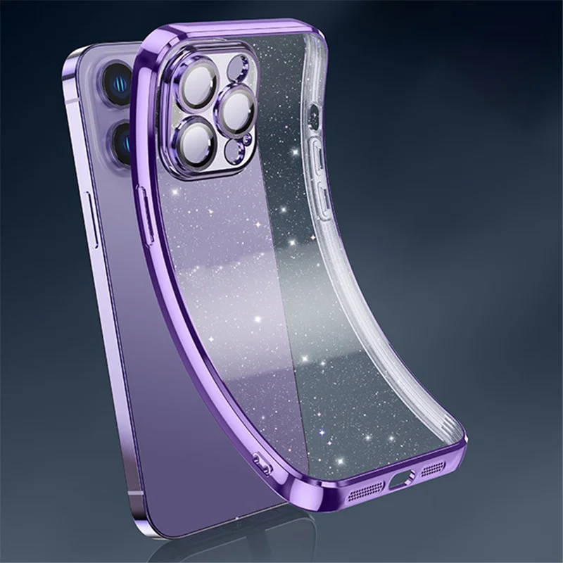 X-LEVEL For iPhone 13 Pro Max Back Case Glitter Powder Transparent TPU Phone Cover - Black