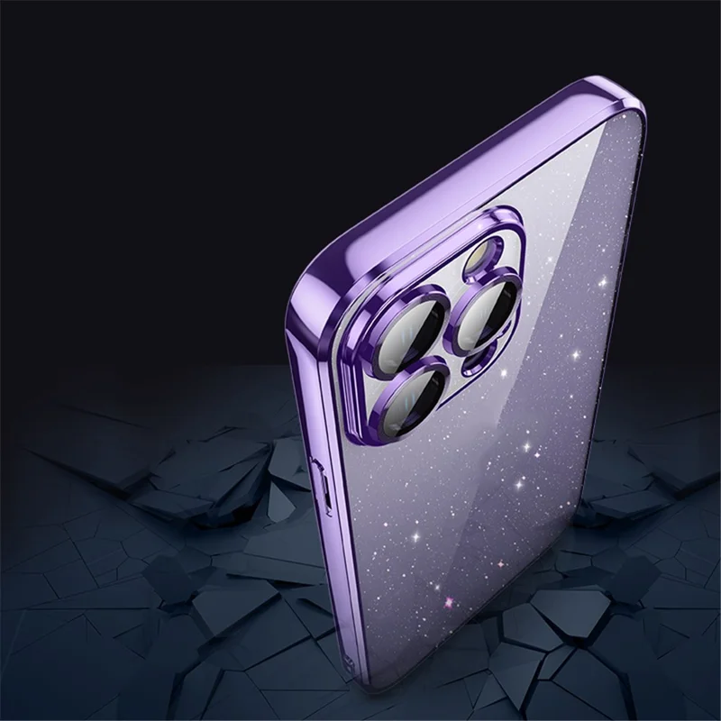 X-LEVEL For iPhone 13 Pro Max Back Case Glitter Powder Transparent TPU Phone Cover - Black