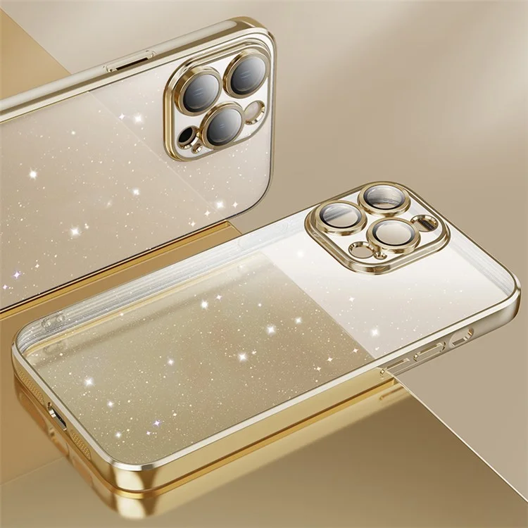 X-LEVEL для iPhone 13 Pro Max Задняя крышка с блестящим порошком Прозрачный TPU чехол для телефона - Золотой