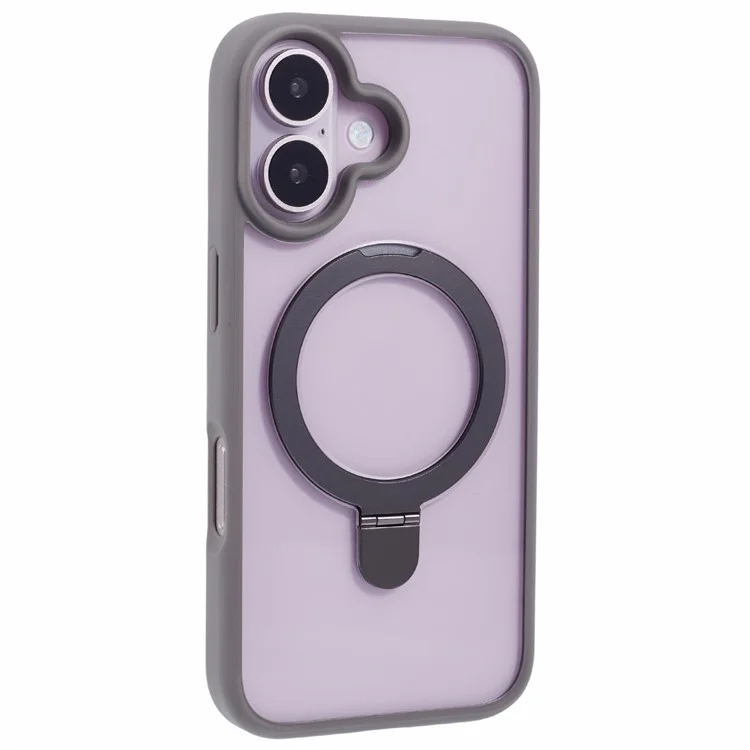 Für iPhone 16 Case PC+TPU Ring Kickstand Drop-Proof Phone Back Cover - Grau