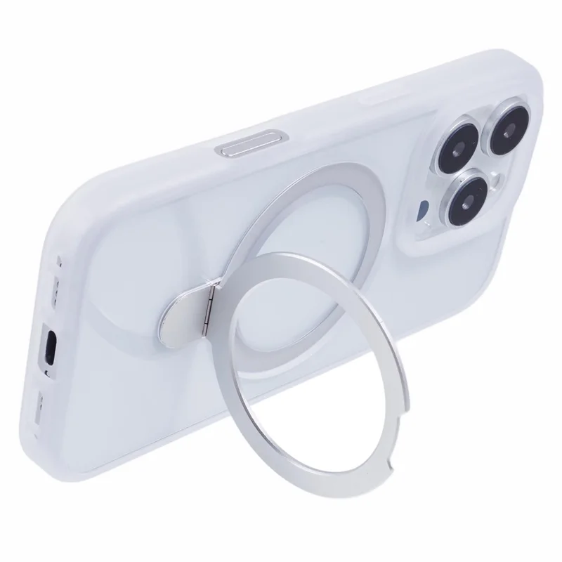غطاء لهاتف iPhone 16 Pro من مادة البولي كربونات وTPU مقاوم للصدمات مع حامل حلقي قابل للطي - أبيض