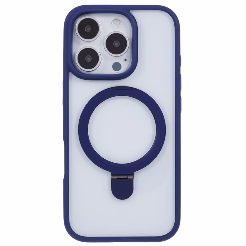 For iPhone 16 Pro Case PC+TPU Shockproof Phone Back Cover with Ring Kickstand - Blue