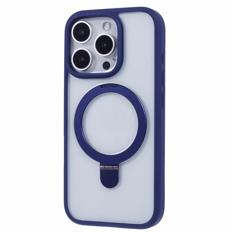 For iPhone 16 Pro Case PC+TPU Shockproof Phone Back Cover with Ring Kickstand - Blue
