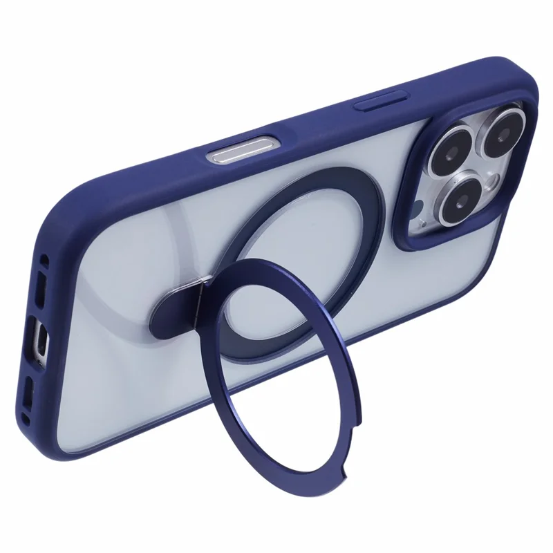 For iPhone 16 Pro Case PC+TPU Shockproof Phone Back Cover with Ring Kickstand - Blue