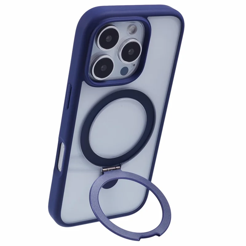 For iPhone 16 Pro Case PC+TPU Shockproof Phone Back Cover with Ring Kickstand - Blue