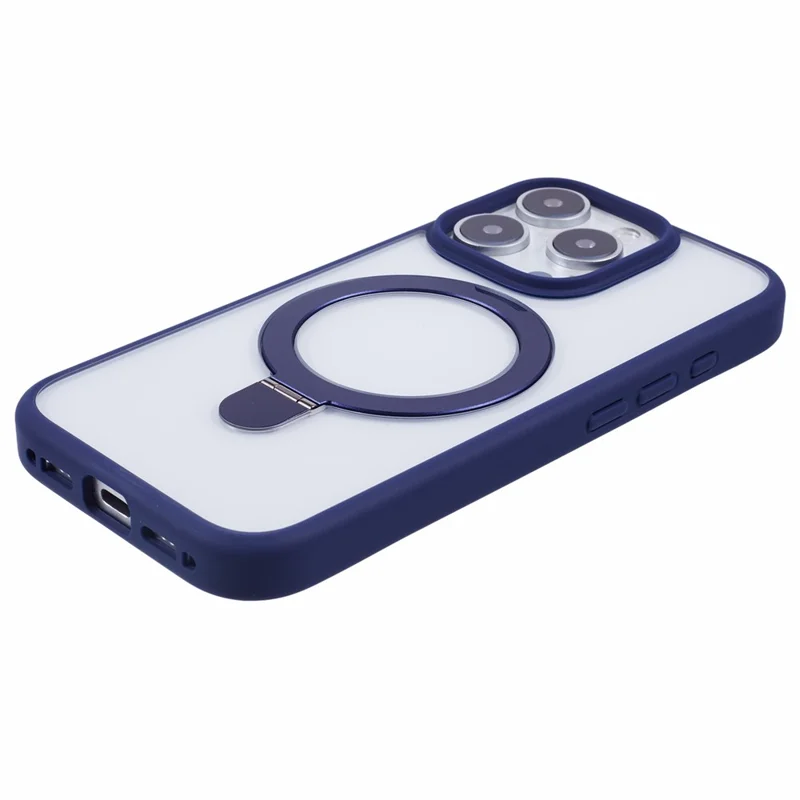 For iPhone 16 Pro Case PC+TPU Shockproof Phone Back Cover with Ring Kickstand - Blue