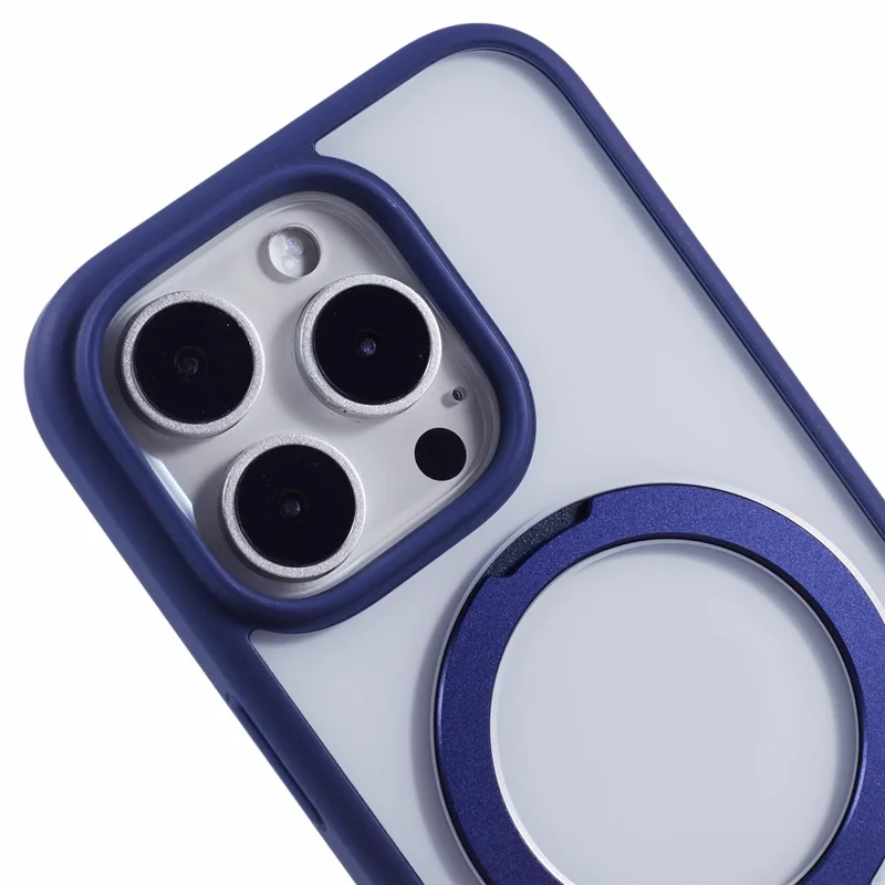 For iPhone 16 Pro Case PC+TPU Shockproof Phone Back Cover with Ring Kickstand - Blue