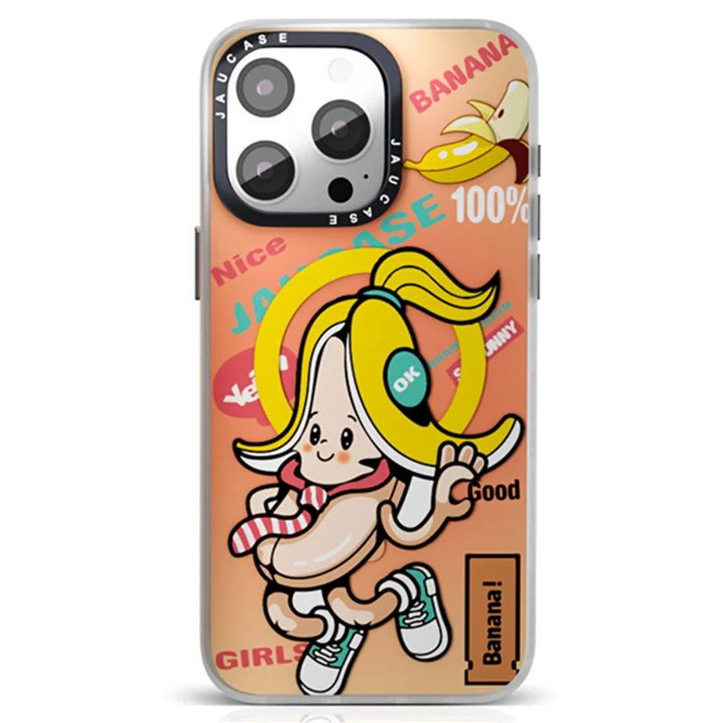 JAUCASE Para Caso do iPhone 15 Pro Max Compatível com MagSafe Cute Pattern PC+TPU Capa de Telefone - Banana Baby