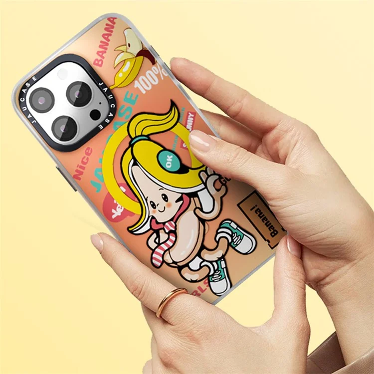 JAUCASE For iPhone 15 Pro Magnetic Case Cute Pattern PC+TPU Phone Cover Matte Finish - Banana Baby