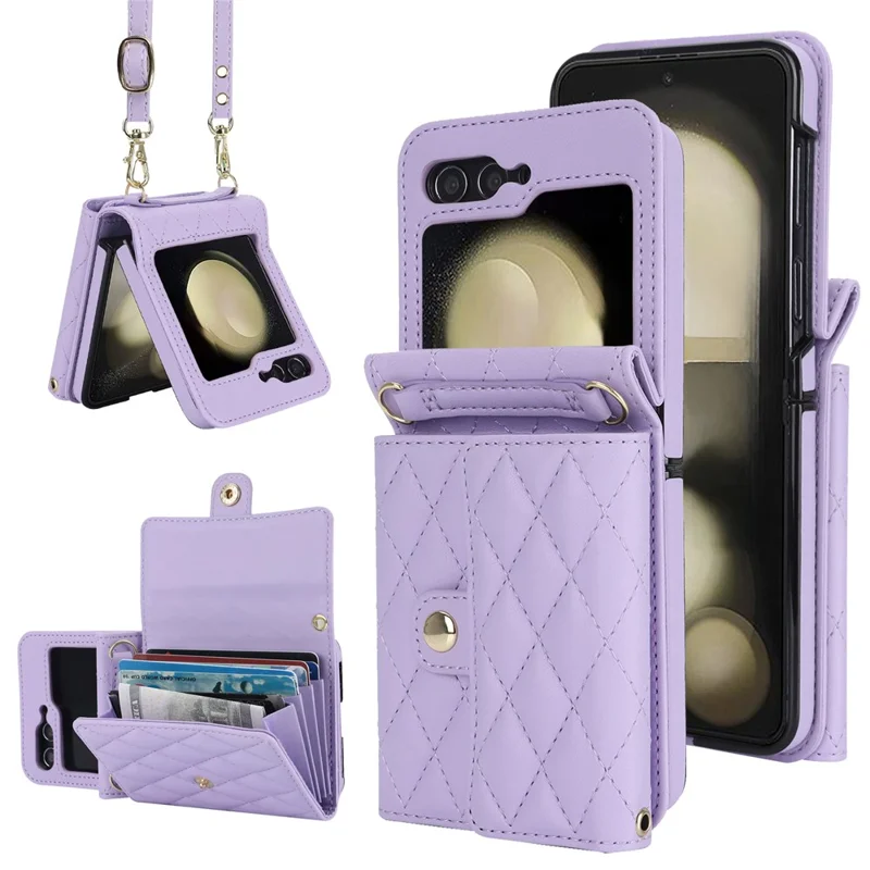 ZD 03 for Samsung Galaxy Z Flip7 FE 5G / Z Flip6 5G Case Bag Design PU Leather Crossbody Phone Cover RFID Blocking - Purple