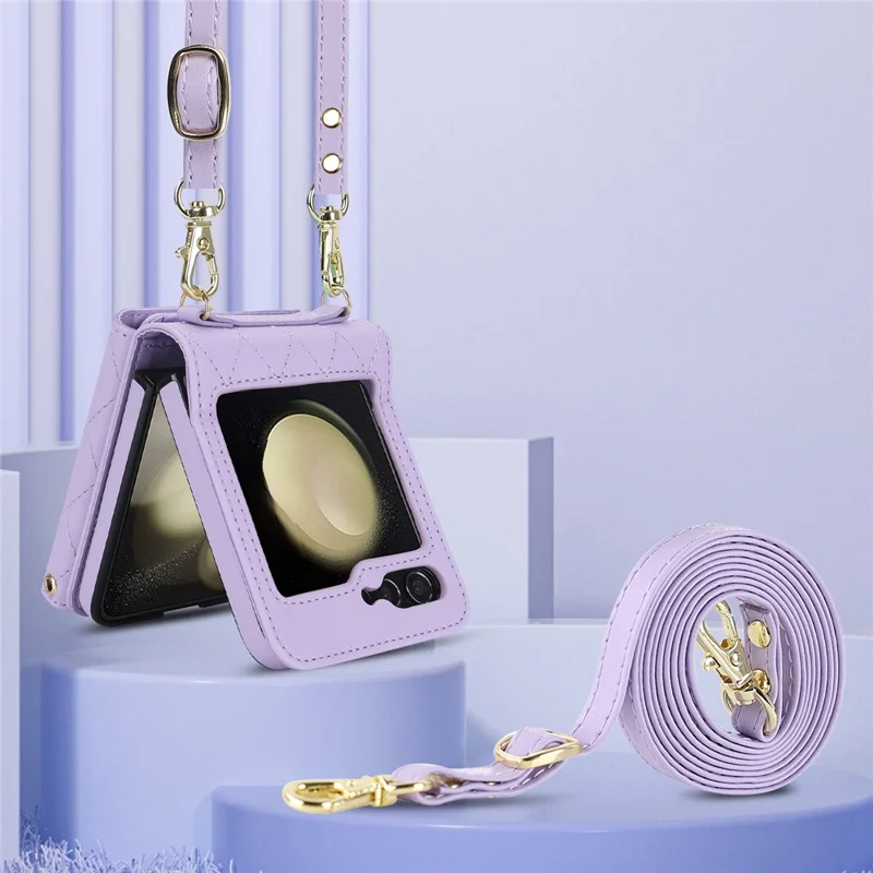 ZD 03 for Samsung Galaxy Z Flip7 FE 5G / Z Flip6 5G Case Bag Design PU Leather Crossbody Phone Cover RFID Blocking - Purple
