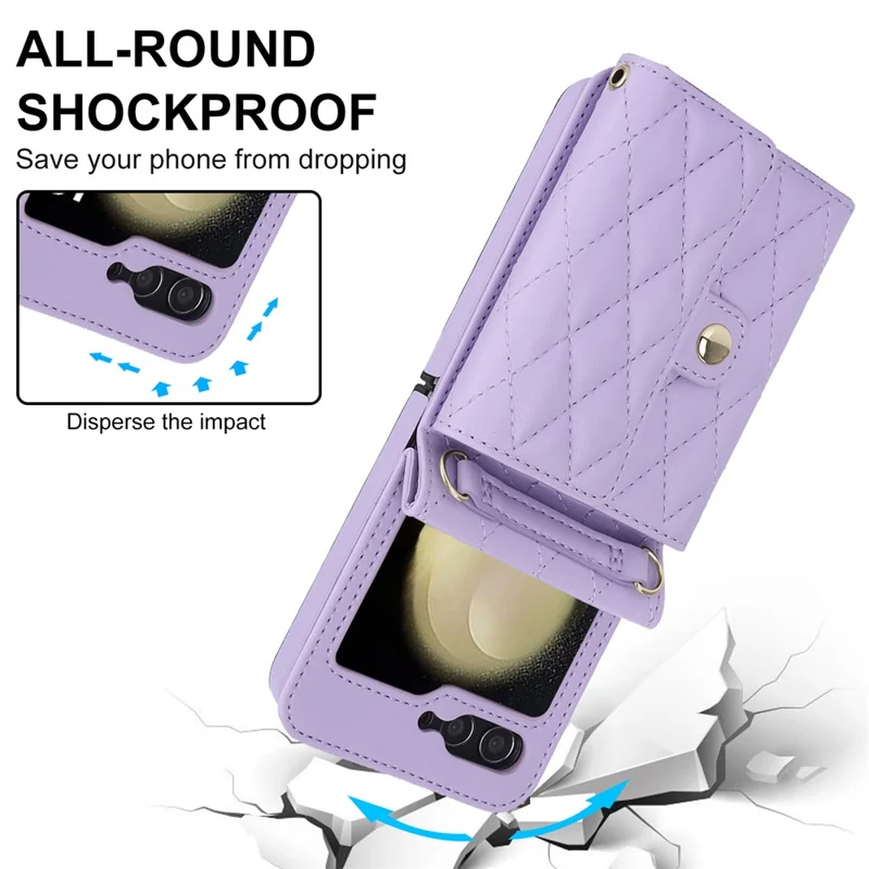 ZD 03 for Samsung Galaxy Z Flip7 FE 5G / Z Flip6 5G Case Bag Design PU Leather Crossbody Phone Cover RFID Blocking - Purple