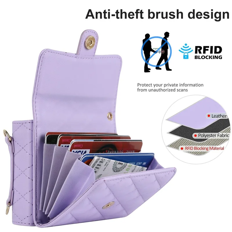 ZD 03 for Samsung Galaxy Z Flip7 FE 5G / Z Flip6 5G Case Bag Design PU Leather Crossbody Phone Cover RFID Blocking - Purple