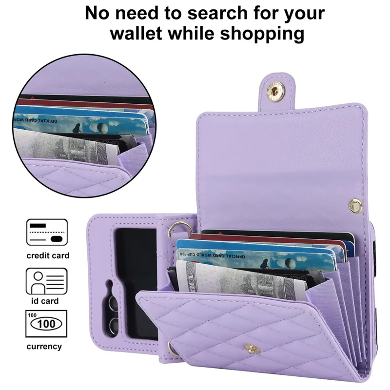 ZD 03 for Samsung Galaxy Z Flip7 FE 5G / Z Flip6 5G Case Bag Design PU Leather Crossbody Phone Cover RFID Blocking - Purple