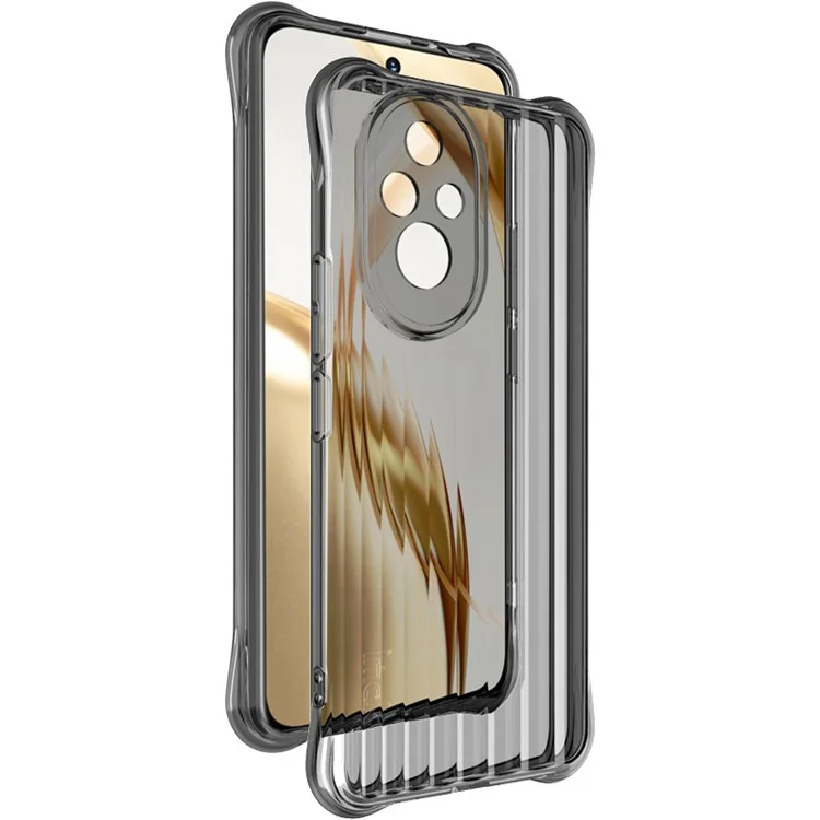 Custodia IMAK For Honor 200 5G Texture Corrugata Airbag Quattro Angoli Morbido TPU Cover per Telefono - Trasparente Nero
