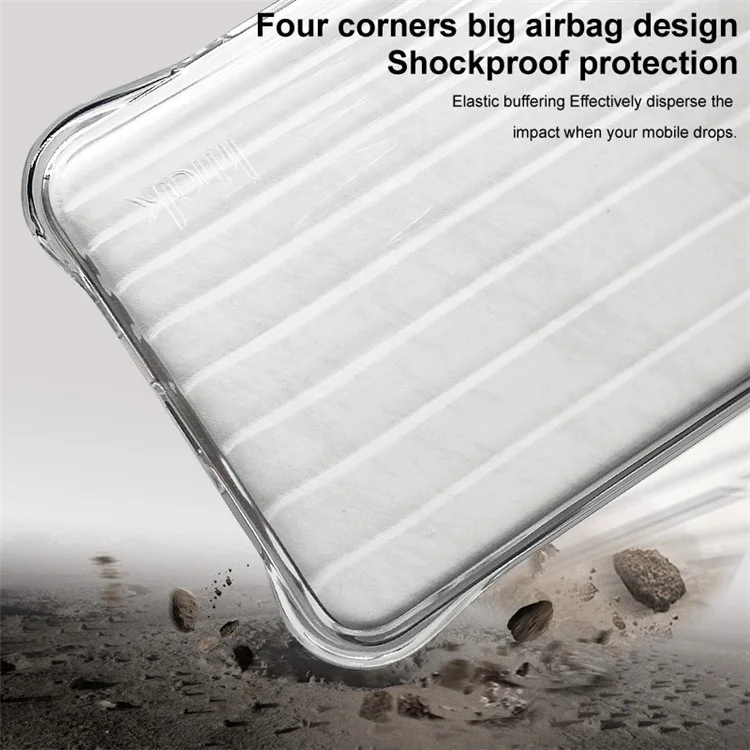 Custodia IMAK For Honor 200 5G Texture Corrugata Airbag Quattro Angoli Morbido TPU Cover per Telefono - Trasparente Nero
