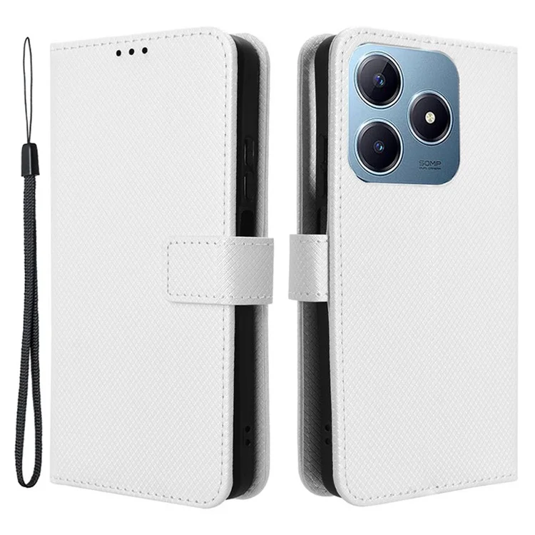 For Realme Note 60x 4G / C63 4G / C61 4G / Narzo N63 4G Case Leather Phone Cover Diamond Texture - White